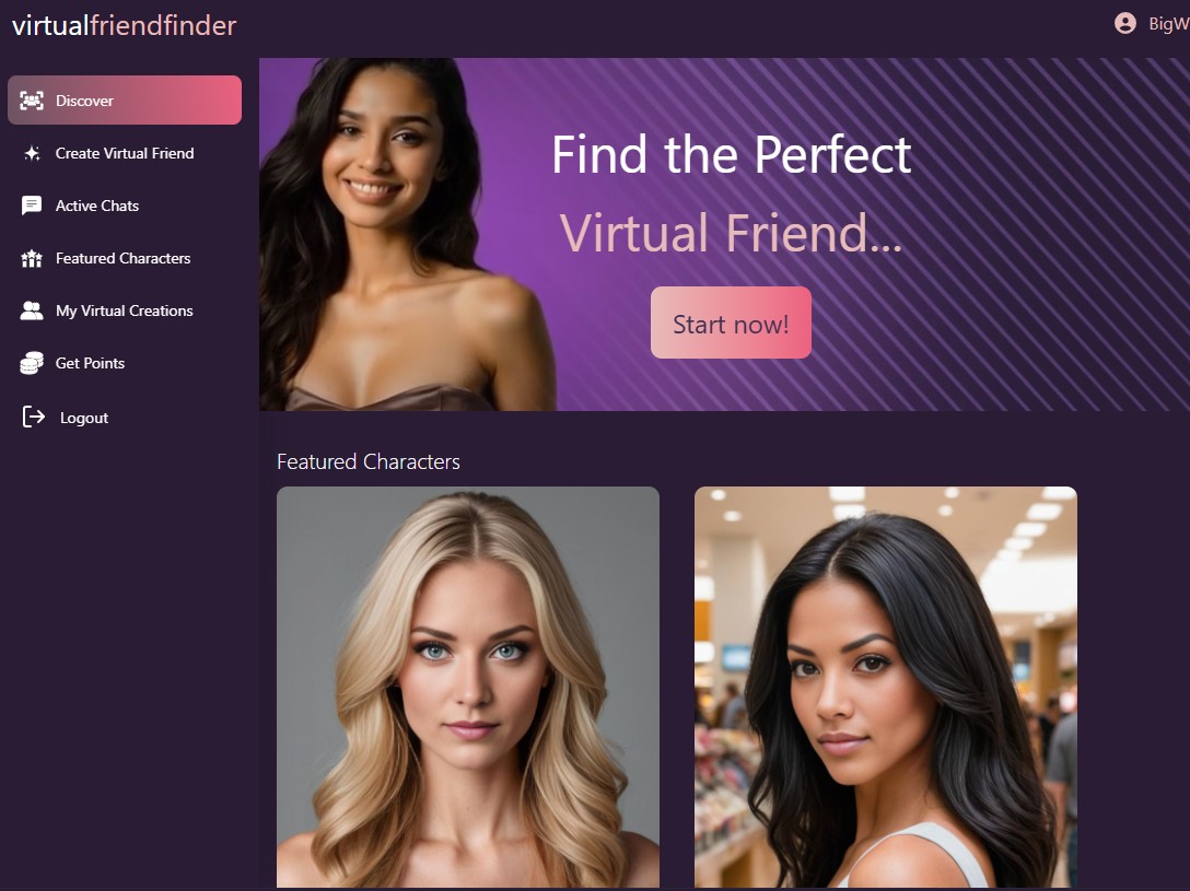 Virtual Friend Finder sample screen